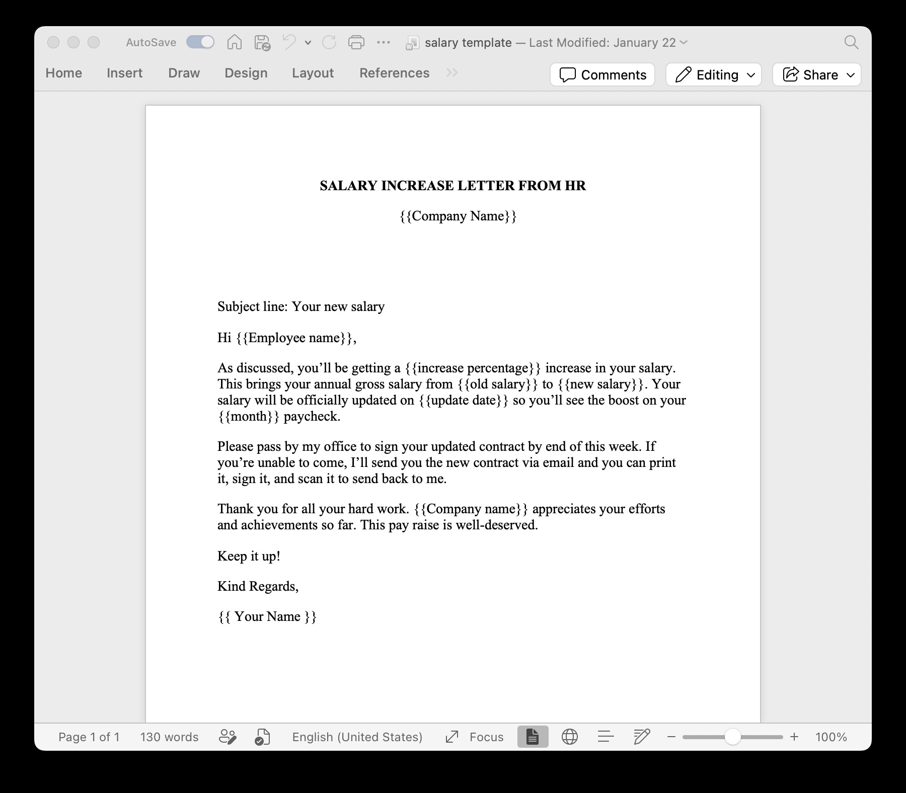 Word Document Template with Loop Tags