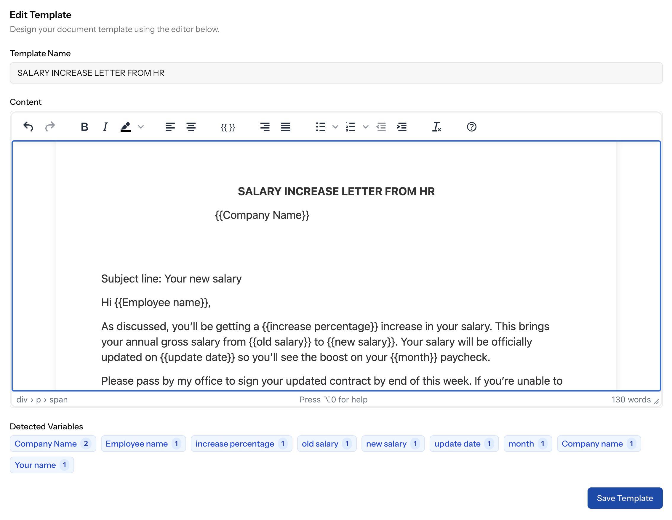 TRYDOKU online template editor with placeholders